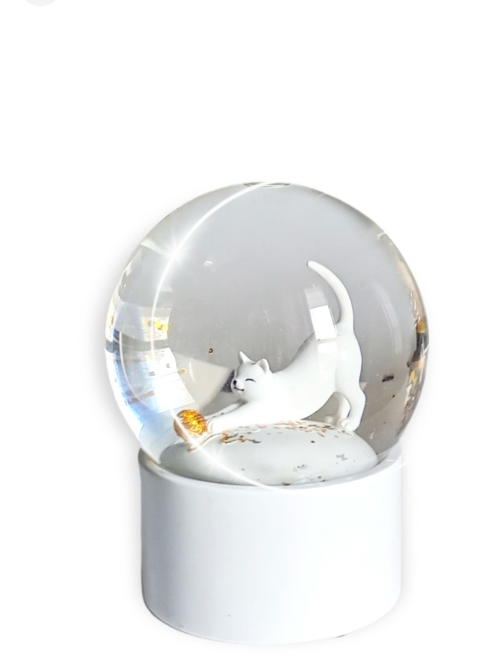 Indigo White & Gold Cat Snow Globe Figurine